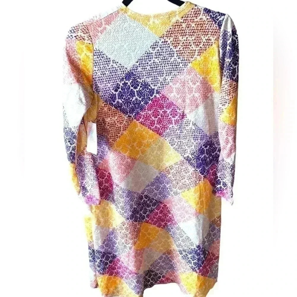 Lularoe Small Sarah cardigan duster. Purple, gold, cream lattice pattern.NWT‎